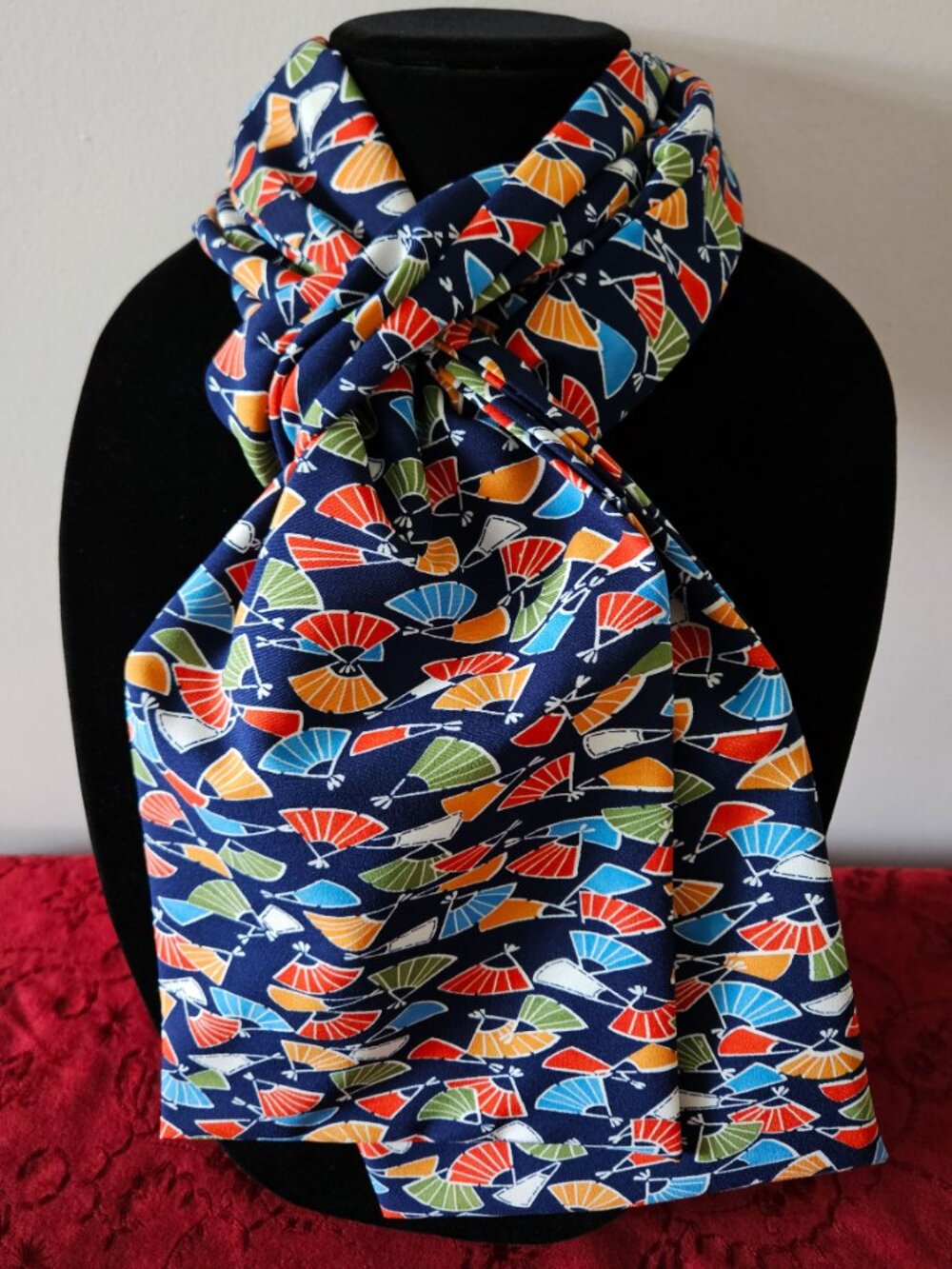 Japanese Kimono Scarf S4504 - Colorful Fan Pattern Poly Scarf
